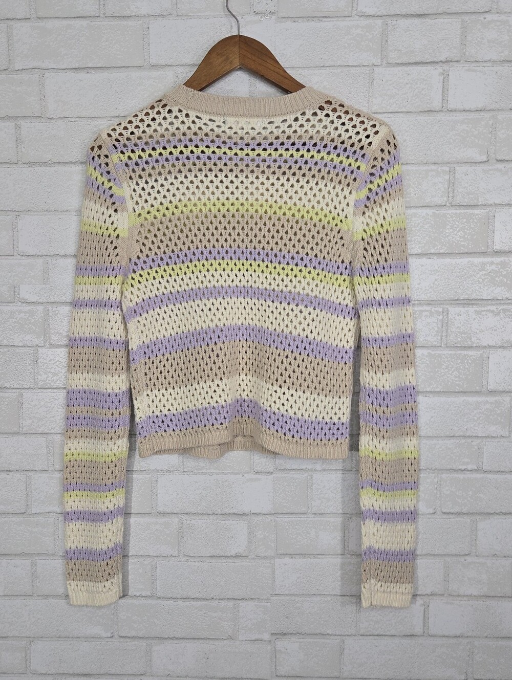 Full Tilt pastel striped open weave crochet sweater - Picture 11 of 12